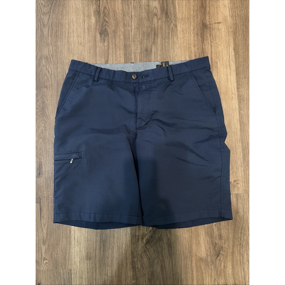 Greg Norman Men's 34 Shorts Chino Blue Stretch Pockets Performance Golf Logo